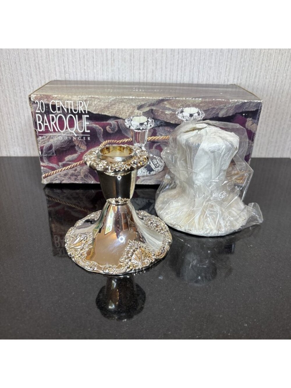 Vintage Godinger Silver Plated Candlestick Holder Set of 2 Baroque Ornate 4"